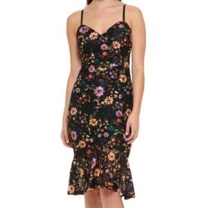 GUESS Black Floral Lace Trumpet Dress Size 10